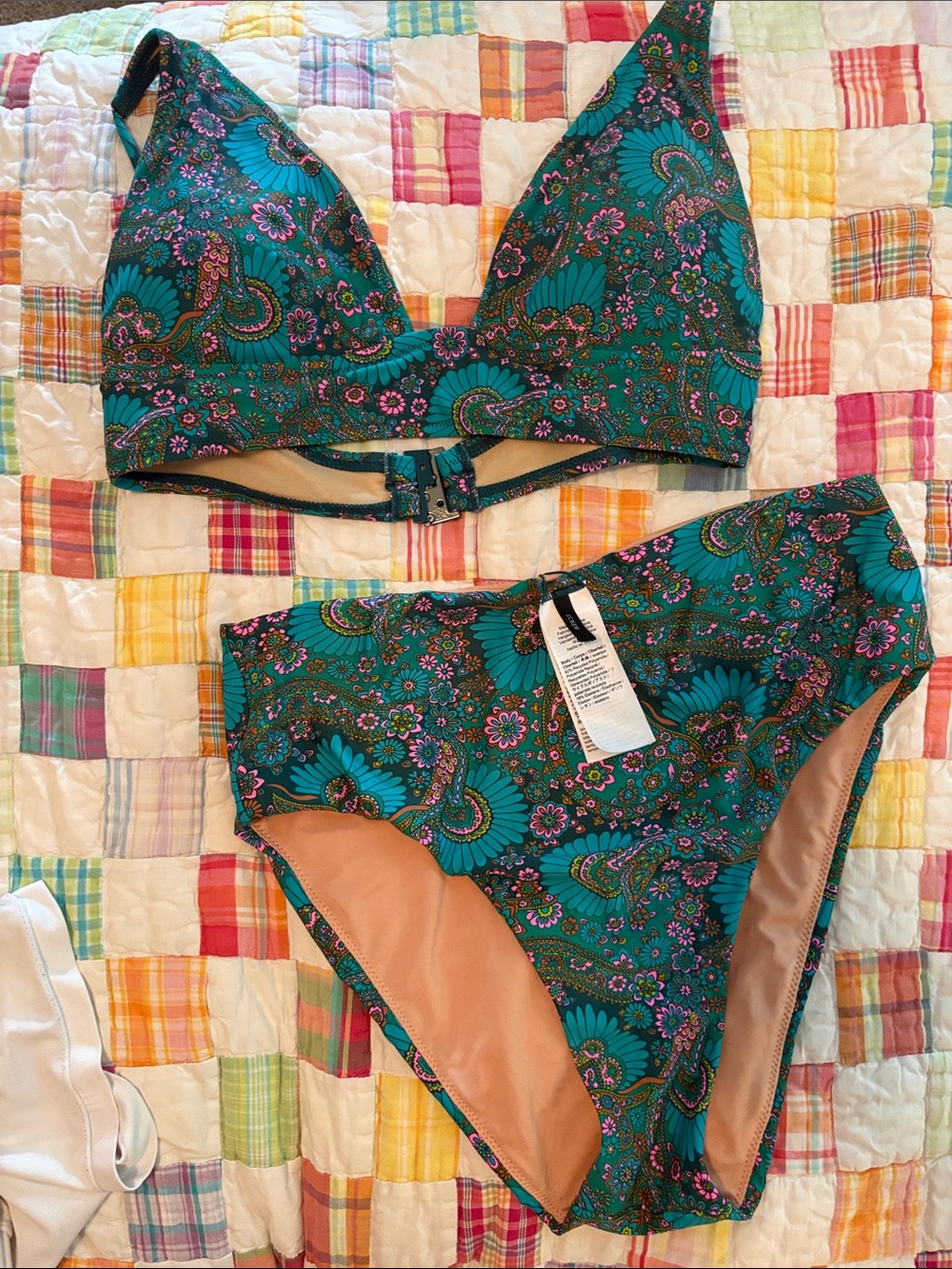 J. Crew Teal Floral Paisley Bikini Set